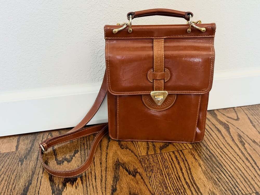 Vintage Fashion Italiana Brown Leather Structured Shoulder Bag Purse